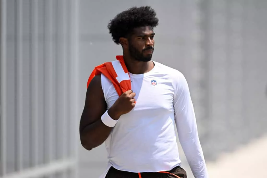 BEREA, OHIO - JUNE 04: Shedeur Sanders #12 of the Cleveland Browns walks off the field after Cleveland Browns OTA offseason workouts at CrossCountry Mortgage Campus on June 04, 2025 in Berea, Ohio.