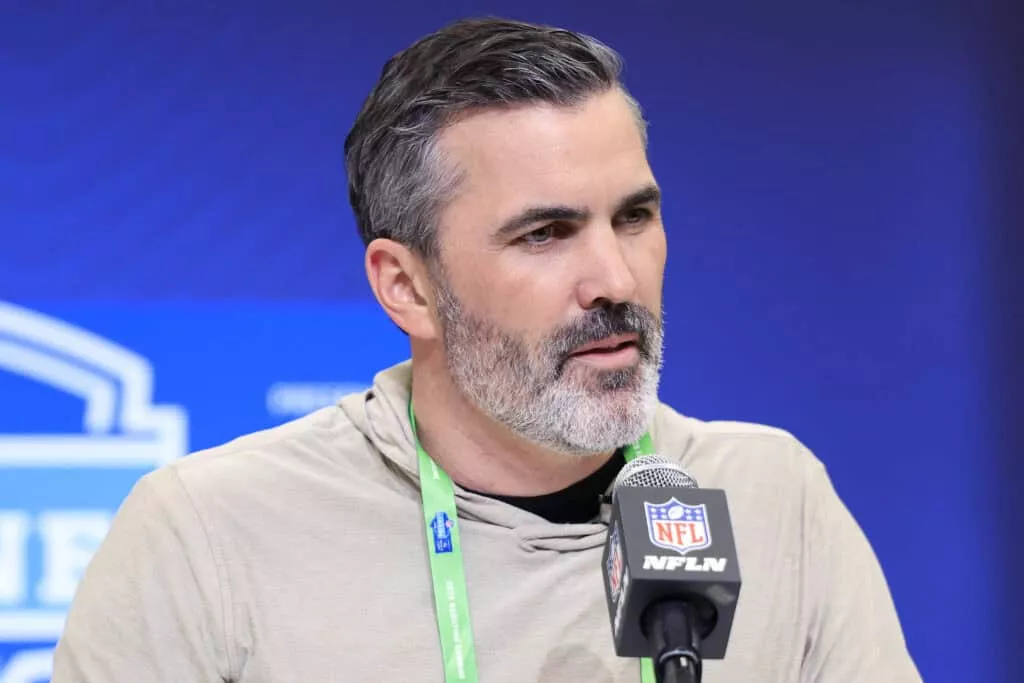 INDIANAPOLIS, INDIANA - FEBRUARY 26: Head coach Kevin Stefanski of the Cleveland Browns speaks to the media during the 2025 NFL Combine at the Indiana Convention Center on February 26, 2025 in Indianapolis, Indiana.