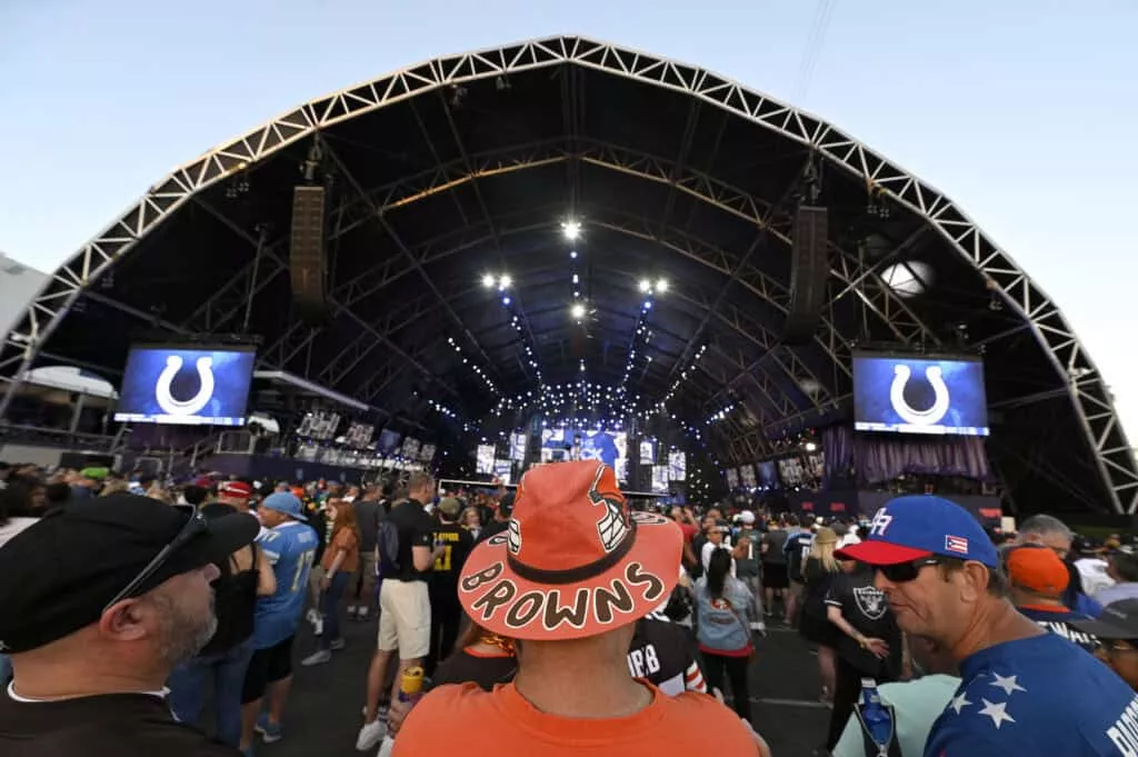 LAS VEGAS, NEVADA - APRIL 29: A general view shows fans during round three of the 2022 NFL Draft on April 29, 2022 in Las Vegas, Nevada.