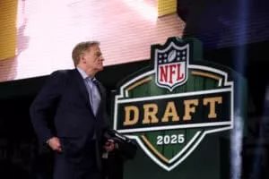 GREEN BAY, WISCONSIN - APRIL 24: NFL Commissioner Roger Goodell looks on during the first round of the 2025 NFL Draft at Lambeau Field on April 24, 2025 in Green Bay, Wisconsin.