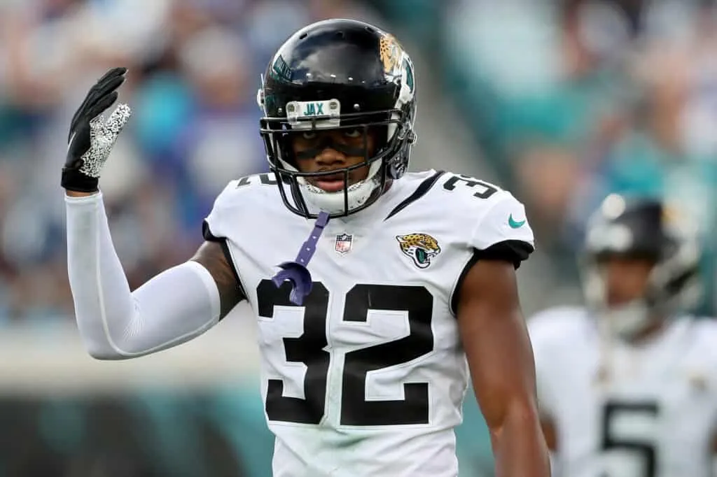 JACKSONVILLE, FLORIDA - SEPTEMBER 18: Tyson Campbell #32 of the Jacksonville Jaguars reacts in the fourth quarter against the Indianapolis Colts at TIAA Bank Field on September 18, 2022 in Jacksonville, Florida.