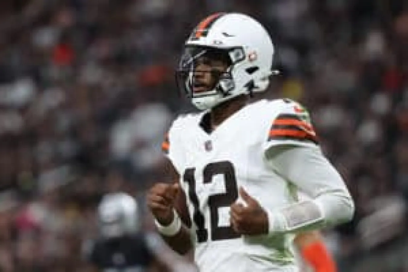 LAS VEGAS, NEVADA - NOVEMBER 23: Shedeur Sanders #12 of the Cleveland Browns walks off the field after a drive in the third quarter against the Las Vegas Raiders at Allegiant Stadium on November 23, 2025 in Las Vegas, Nevada.