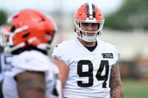 BEREA, OHIO - JUNE 10: Mason Graham #94 of the Cleveland Browns looks on during Cleveland Browns mandatory minicamp at CrossCountry Mortgage Campus on June 10, 2025 in Berea, Ohio.