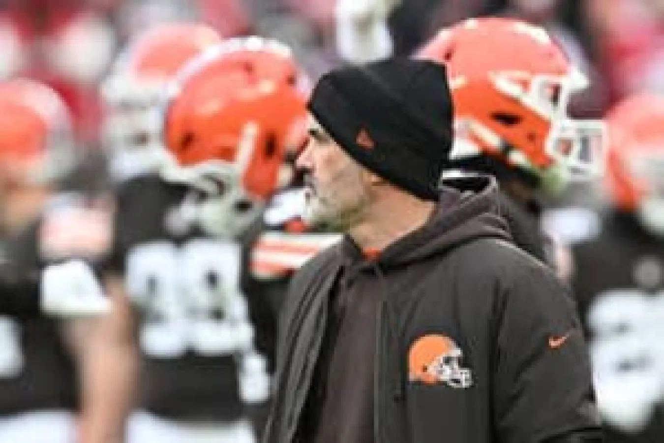 CLEVELAND, OHIO - NOVEMBER 30: Head coach Kevin Stefanski of the Cleveland Browns looks on before the game against the San Francisco 49ers at Huntington Bank Field on November 30, 2025 in Cleveland, Ohio.