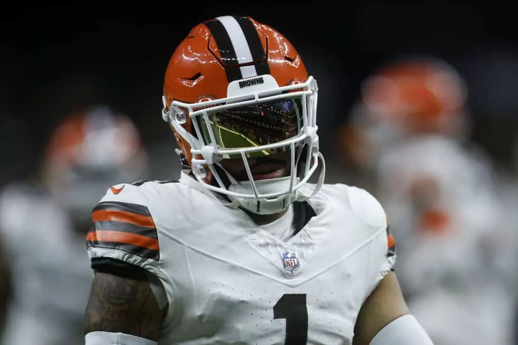 NEW ORLEANS, LOUISIANA - NOVEMBER 17: Juan Thornhill #1 of the Cleveland Browns looks on during the game against the New Orleans Saints at Caesars Superdome on November 17, 2024 in New Orleans, Louisiana.