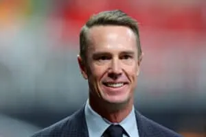 ATLANTA, GEORGIA - OCTOBER 03: Former quarterback Matt Ryan smiles prior to the game between the Tampa Bay Buccaneers and the Atlanta Falcons at Mercedes-Benz Stadium on October 03, 2024 in Atlanta, Georgia.