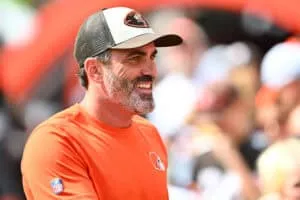 CLEVELAND, OHIO - SEPTEMBER 22: Kevin Stefanski, head coach of the Cleveland Browns, looks on before the game against the New York Giants at Cleveland Browns Stadium on September 22, 2024 in Cleveland, Ohio.