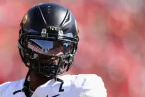 TUCSON, ARIZONA - OCTOBER 19: Quarterback Shedeur Sanders #2 of the Colorado Buffaloes during the NCAAF game at Arizona Stadium on October 19, 2024 in Tucson, Arizona. The Buffalos defeated the Wildcats 34-7.