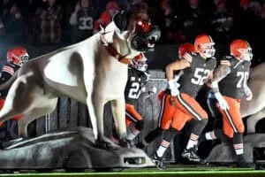 CLEVELAND, OHIO - NOVEMBER 21: The Cleveland Browns take the field prior to the game against the Pittsburgh Steelers at Huntington Bank Field on November 21, 2024 in Cleveland, Ohio.