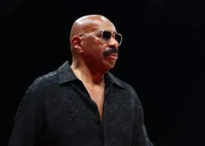 ABU DHABI, UNITED ARAB EMIRATES - OCTOBER 06: Steve Harvey attends the NBA match between Boston Celtics and Denver Nuggets at Etihad Arena on October 06, 2024 in Abu Dhabi, United Arab Emirates.