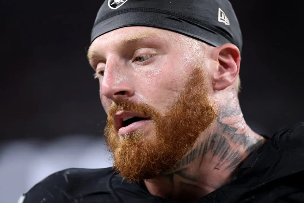 LAS VEGAS, NEVADA - NOVEMBER 17: Maxx Crosby #98 of the Las Vegas Raiders looks on against the Dallas Cowboys during the second quarter at Allegiant Stadium on November 17, 2025 in Las Vegas, Nevada.