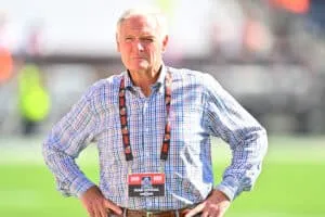 CLEVELAND, OHIO - OCTOBER 01: Cleveland Browns owner Jimmy Haslam looks on prior to a game against the Baltimore Ravens at Cleveland Browns Stadium on October 01, 2023 in Cleveland, Ohio.