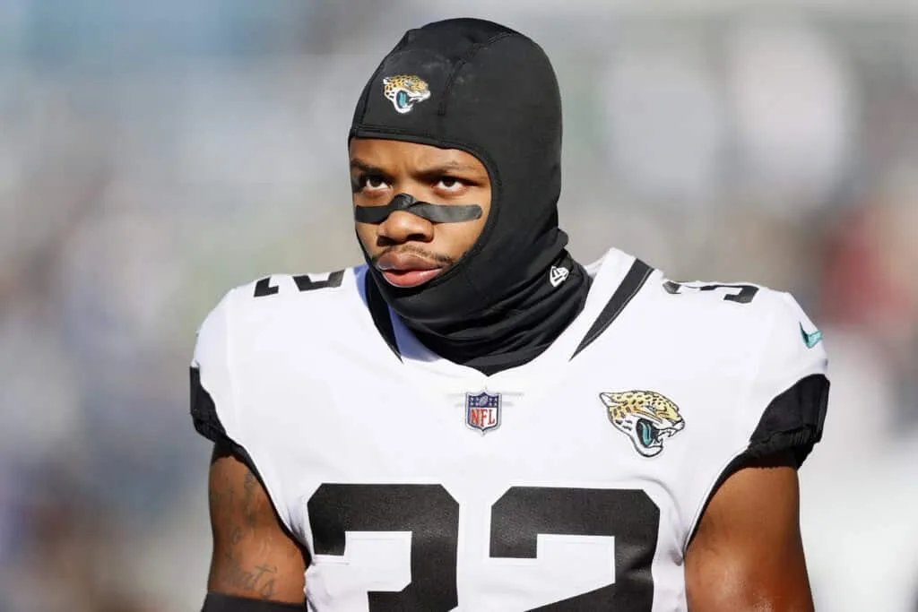 SEATTLE, WASHINGTON - OCTOBER 31: Tyson Campbell #32 of the Jacksonville Jaguars looks on before the game against the Seattle Seahawks at Lumen Field on October 31, 2021 in Seattle, Washington.