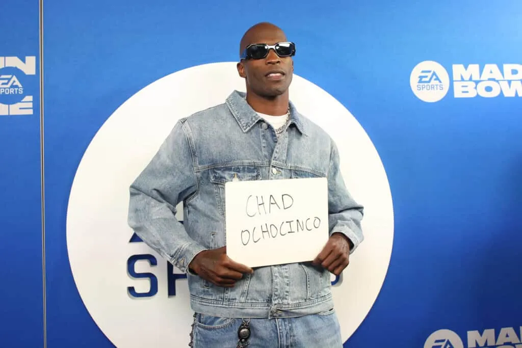 NEW ORLEANS, LOUISIANA - FEBRUARY 07: Chad Ochocinco arrives at EA Sports presents The Madden Bowl at Orpheum Theater on February 07, 2025 in New Orleans, Louisiana.