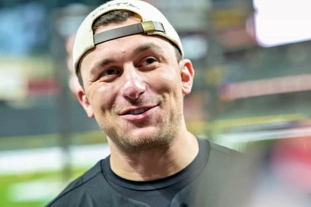 HOUSTON, TEXAS - FEBRUARY 13: Johnny Manziel attends the 2025 Cactus Jack Foundation HBCU Celebrity Softball Classic at Daikin Park on February 13, 2025 in Houston, Texas.