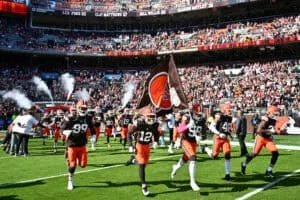 CLEVELAND, OHIO - OCTOBER 27: The Cleveland Browns take the field before playing the Baltimore Ravens at Huntington Bank Field on October 27, 2024 in Cleveland, Ohio.
