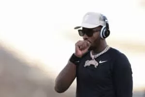 BOULDER, COLORADO - NOVEMBER 29: Shedeur Sanders #2 of the Colorado Buffaloes warms up prior to the game against the Oklahoma State Cowboys at Folsom Field on November 29, 2024 in Boulder, Colorado.