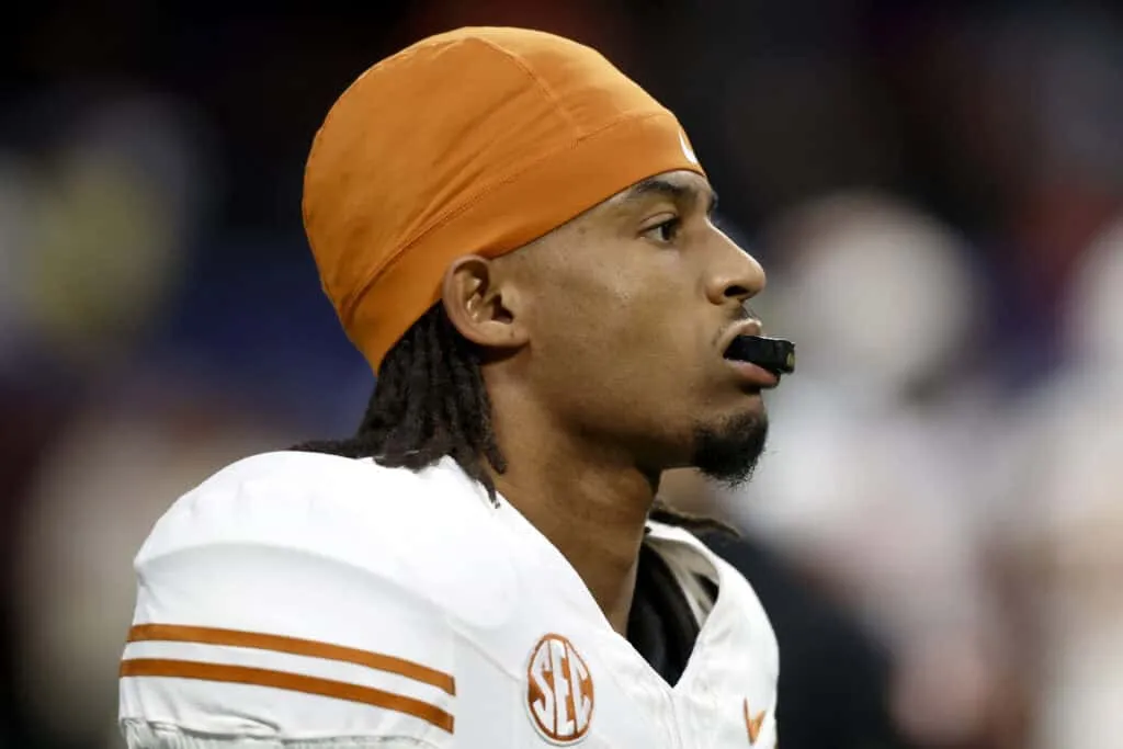 ATLANTA, GEORGIA - DECEMBER 07: Isaiah Bond #7 of the Texas Longhorns looks on prior to the 2024 SEC Championship against the Georgia Bulldogs at Mercedes-Benz Stadium on December 07, 2024 in Atlanta, Georgia.
