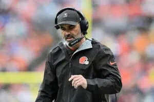 CLEVELAND, OHIO - OCTOBER 19: Head coach Kevin Stefanski of the Cleveland Browns looks on against the Miami Dolphins during the first quarter of the game at Huntington Bank Field on October 19, 2025 in Cleveland, Ohio.