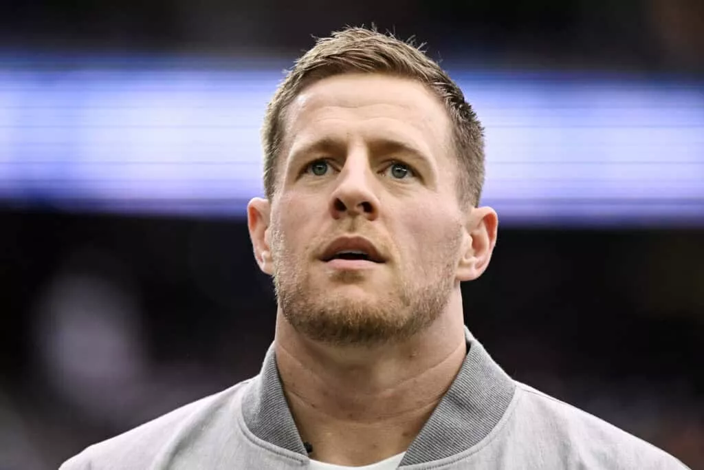 HOUSTON, TEXAS - OCTOBER 01: Former Houston Texans player J.J. Watt looks on prior to a game between the Houston Texans and the Pittsburgh Steelers at NRG Stadium on October 01, 2023 in Houston, Texas.