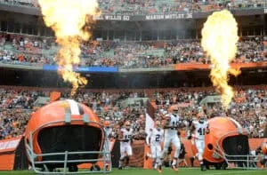 CLEVELAND, OH - SEPTEMBER 14: Johnny Manziel #2 of the Cleveland Browns runs on the field alongside teammates prior to the game against the New Orleans Saints at FirstEnergy Stadium on September 14, 2014 in Cleveland, Ohio.
