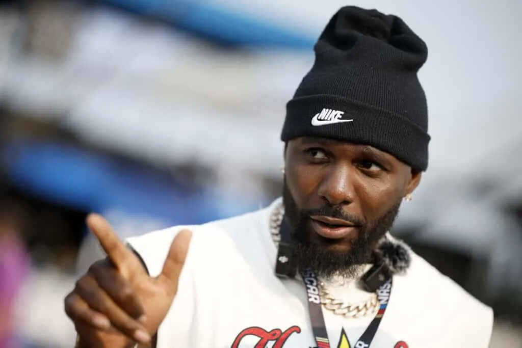 LEBANON, TENNESSEE - JUNE 01: Former NFL player, Dez Bryant attends pre-race ceremonies prior to the NASCAR Cup Series Cracker Barrel 400 at Nashville Superspeedway on June 01, 2025 in Lebanon, Tennessee.