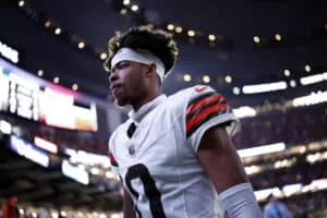 NEW ORLEANS, LOUISIANA - NOVEMBER 17: Greg Newsome II #0 of the Cleveland Browns looks on during the game against the New Orleans Saints at Caesars Superdome on November 17, 2024 in New Orleans, Louisiana.