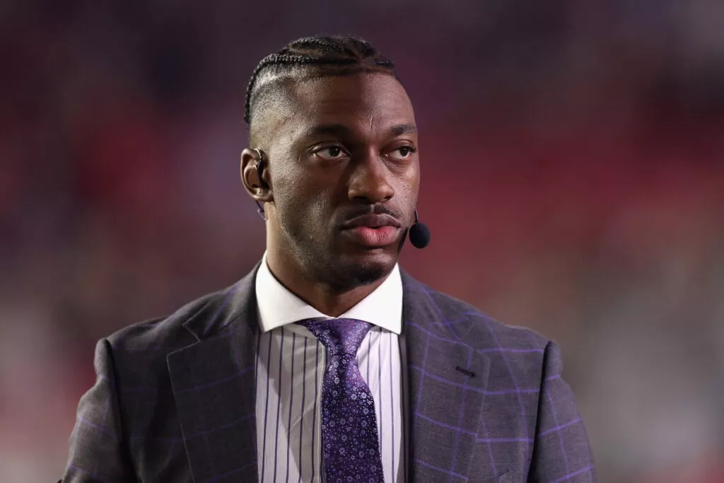 GLENDALE, ARIZONA - DECEMBER 12: Television personality and former NFL athlete Robert Griffin III during the NFL game at State Farm Stadium on December 12, 2022 in Glendale, Arizona. The Patriots defeated the Cardinals 27-13.