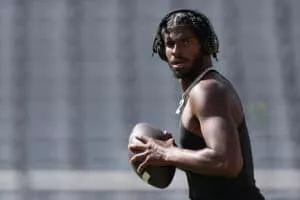 TEMPE, ARIZONA - OCTOBER 07: Quarterback Shedeur Sanders #2 of the Colorado Buffaloes warms up before the NCAAF game against the Arizona State Sun Devils at Mountain America Stadium on October 07, 2023 in Tempe, Arizona.