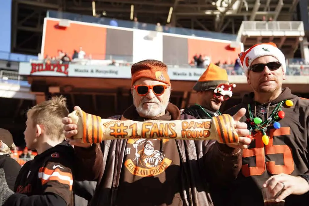 CLEVELAND, OHIO - DECEMBER 22: A Cleveland Browns fan poses prio to the game between the Baltimore Ravens and the Cleveland Browns at FirstEnergy Stadium on December 22, 2019 in Cleveland, Ohio.