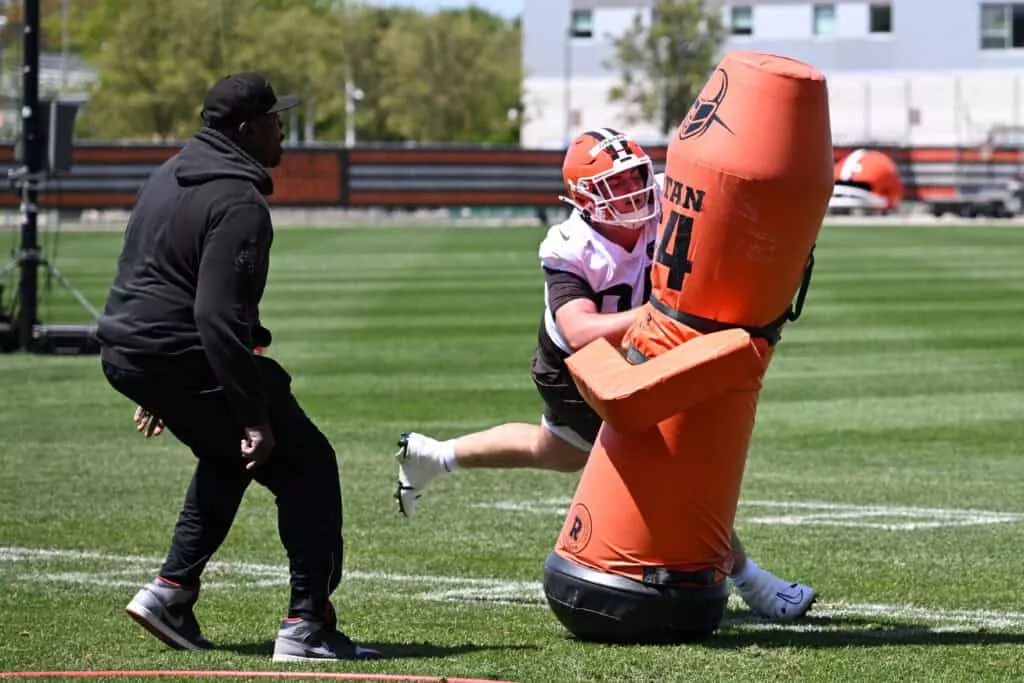 BEREA, OHIO - MAY 10: Mason Graham #94 of the Cleveland Browns runs a drill during rookie minicamp at CrossCountry Mortgage Campus on May 10, 2025 in Berea, Ohio.