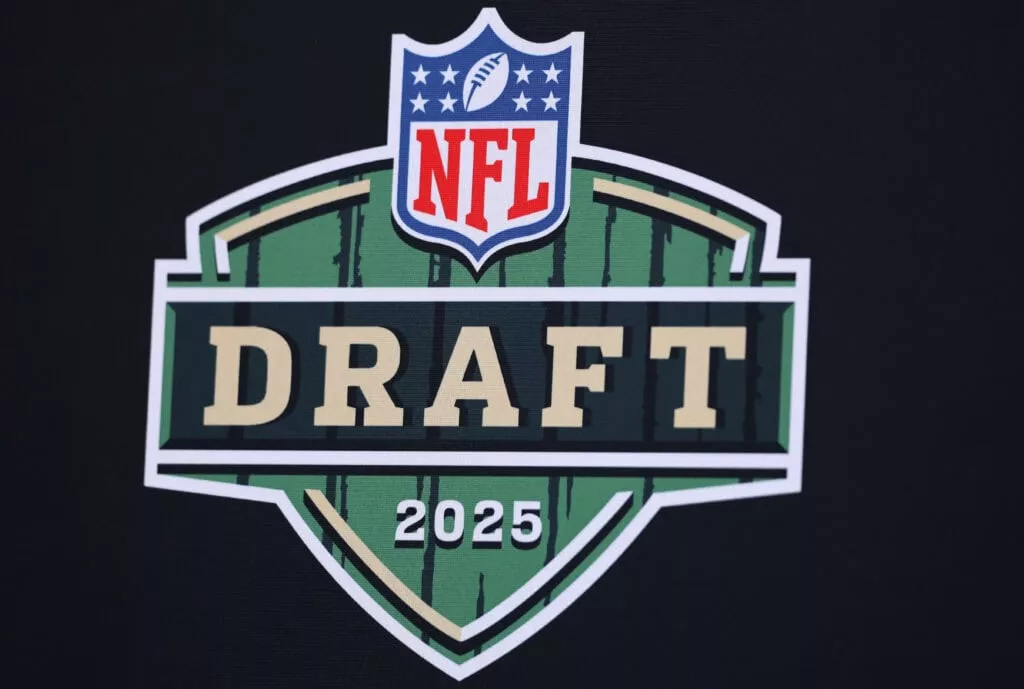 GREEN BAY, WISCONSIN - APRIL 24: A general view of the Draft logo is seen prior to the first round of the 2025 NFL Draft at Lambeau Field on April 24, 2025 in Green Bay, Wisconsin.