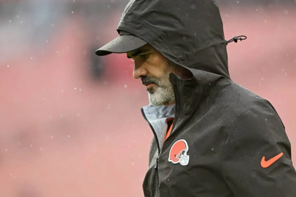 CLEVELAND, OHIO - OCTOBER 19: Head coach Kevin Stefanski of the Cleveland Browns looks on prior to a game against the Miami Dolphins at Huntington Bank Field on October 19, 2025 in Cleveland, Ohio.
