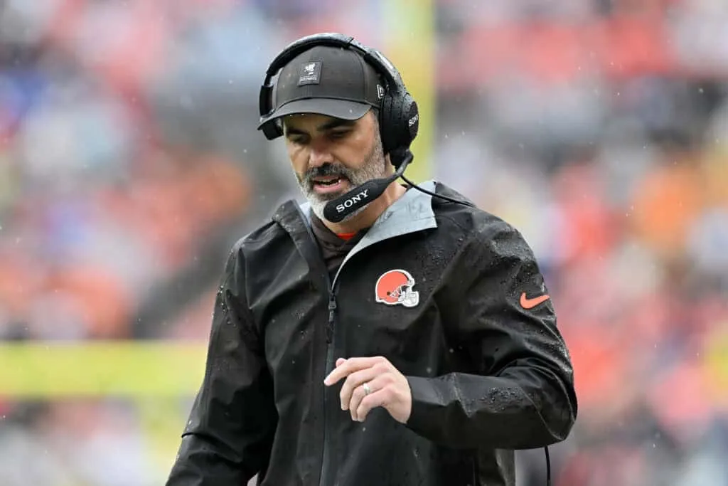 CLEVELAND, OHIO - OCTOBER 19: Head coach Kevin Stefanski of the Cleveland Browns looks on against the Miami Dolphins during the first quarter of the game at Huntington Bank Field on October 19, 2025 in Cleveland, Ohio.