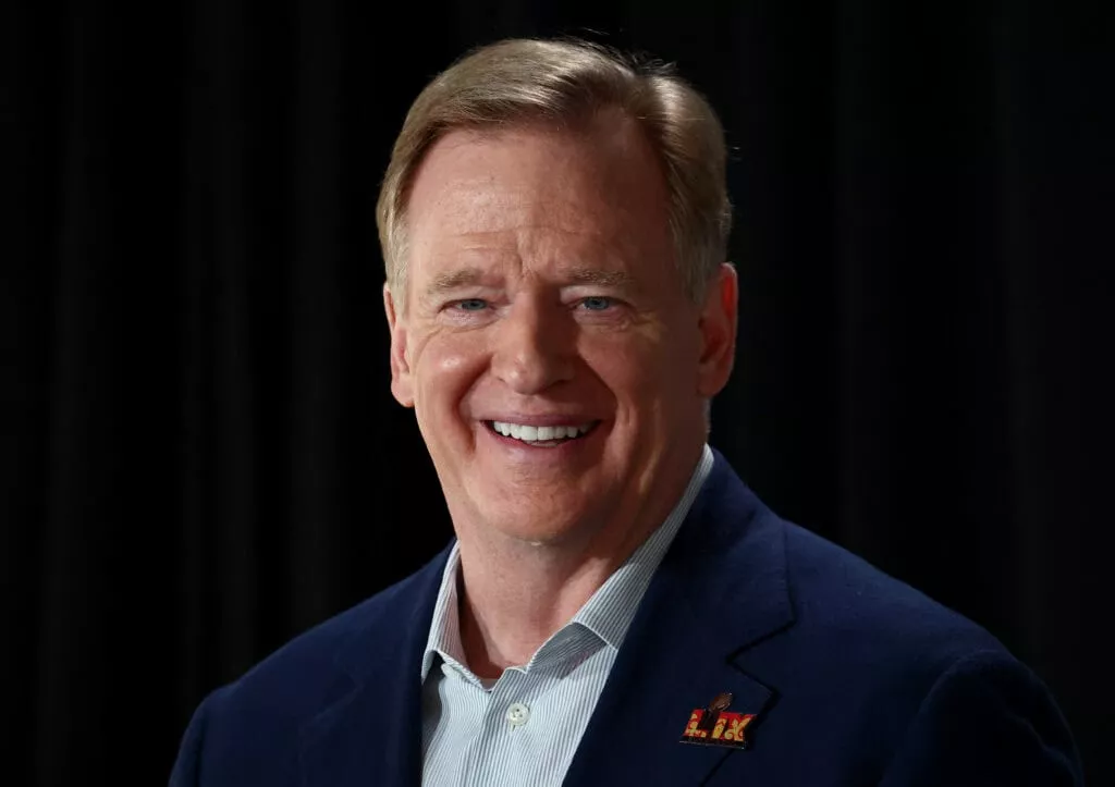 NEW ORLEANS, LOUISIANA - FEBRUARY 03: NFL Commissioner Roger Goodell speaks during a press conference ahead of the Super Bowl LIX at Caesars Superdome on February 03, 2025 in New Orleans, Louisiana.