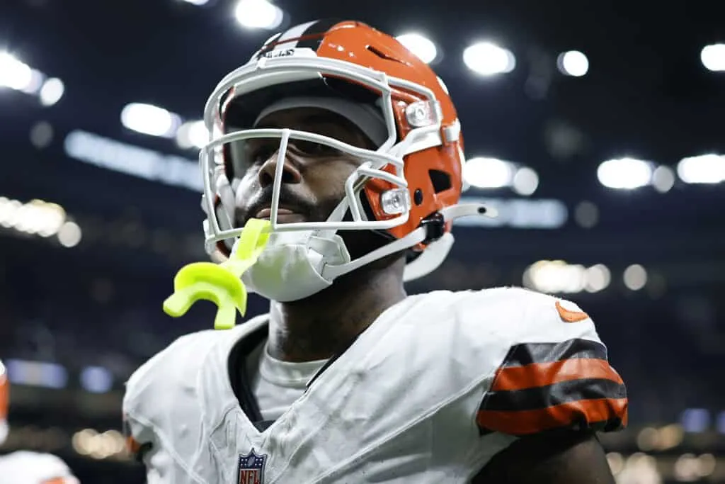 NEW ORLEANS, LOUISIANA - NOVEMBER 17: Greg Newsome II #0 of the Cleveland Browns looks on during the game against the New Orleans Saints at Caesars Superdome on November 17, 2024 in New Orleans, Louisiana.