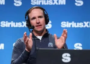 NEW ORLEANS, LOUISIANA - FEBRUARY 06: Drew Brees speaks on SiriusXM at Super Bowl LIX on February 06, 2025 in New Orleans, Louisiana.