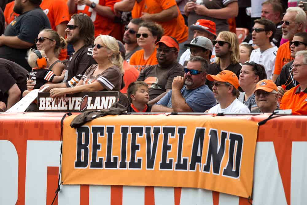 18 September 2016: Cleveland Browns fans during the second quarter of the National Football League game between the Baltimore Ravens and Cleveland Browns at FirstEnergy Stadium in Cleveland, OH. Baltimore defeated Cleveland 25-20. 