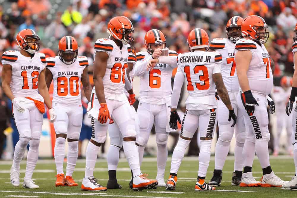 Cleveland Browns quarterback Baker Mayfield (6) reads a play during the game against the Cleveland Browns and the Cincinnati Bengals on December 29, 2019, at Paul Brown Stadium in Cincinnati, OH. 