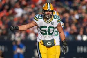 Green Bay Packers inside linebacker Blake Martinez (50) looks on in action during an NFL game between the Green Bay Packers and the Chicago Bears on December 16, 2018 at Soldier Field in Chicago, IL.