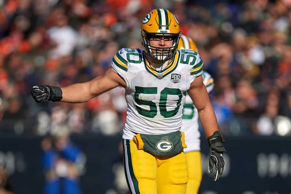 Green Bay Packers inside linebacker Blake Martinez (50) looks on in action during an NFL game between the Green Bay Packers and the Chicago Bears on December 16, 2018 at Soldier Field in Chicago, IL. 