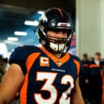 Denver Broncos fullback Andy Janovich (32) in the tunnel before player introductions during the NFL regular season football game against the Kansas City Chiefs on October 01, 2018, at Broncos Stadium at Mile High in Denver, CO.