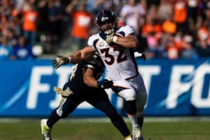 Denver Broncos fullback Andy Janovich (32) during the NFL regular season game against the Los Angeles Chargers on Sunday, November 18, 2018, at StubHub Center in Carson, CA.