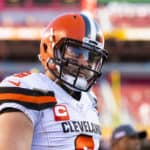 Cleveland Browns quarterback Baker Mayfield (6) during the NFL regular season football game against the San Francisco 49ers on Monday, Oct. 7, 2019 at Levi's Stadium in Santa Clara, Calif.