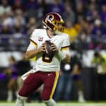 Washington Redskins quarterback Case Keenum (8) drops back to pass during an NFL regular season football game against the Minnesota Vikings on Thursday, Oct. 24, 2019 in Minneapolis. The Vikings won, 19-9.