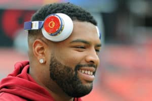 Washington Redskins tackle Trent Williams (71) warms up at FedEx Field, in Landover, MD. where the Washington Redskins defeated the Cleveland Browns, 31-20.