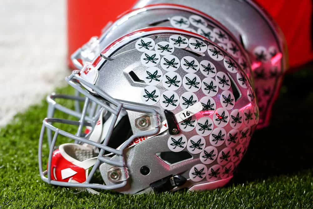 Ohio State Buckeyes Helmet on the field prior to the game between the Rutgers Scarlet Knights and the Ohio State Buckeyes played at High Point Solutions Stadium,Piscataway,NJ,