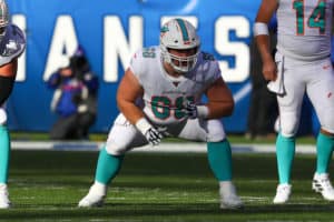 Miami Dolphins center Evan Brown (68) during the National Football League game between the New York Giants and the Miami Dolphins on December 15, 2019 at MetLife Stadium in East Rutherford, NJ.