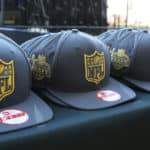 30 APR 2015: 2015 NFL Draft Hats given to each of the arriving Draft Attendees on the Gold Carpet at the 2015 National Football League Draft. The 2015 National Football League Draft was held at the Auditorium Theatre in Chicago IL.