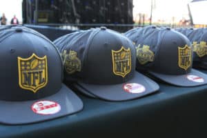 30 APR 2015: 2015 NFL Draft Hats given to each of the arriving Draft Attendees on the Gold Carpet at the 2015 National Football League Draft. The 2015 National Football League Draft was held at the Auditorium Theatre in Chicago IL.